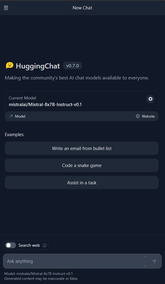 Screenshot of the new HuggingfaceChat Interface