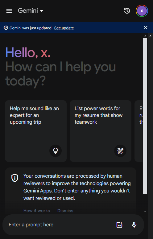 Screenshot of the new Gemini Interface