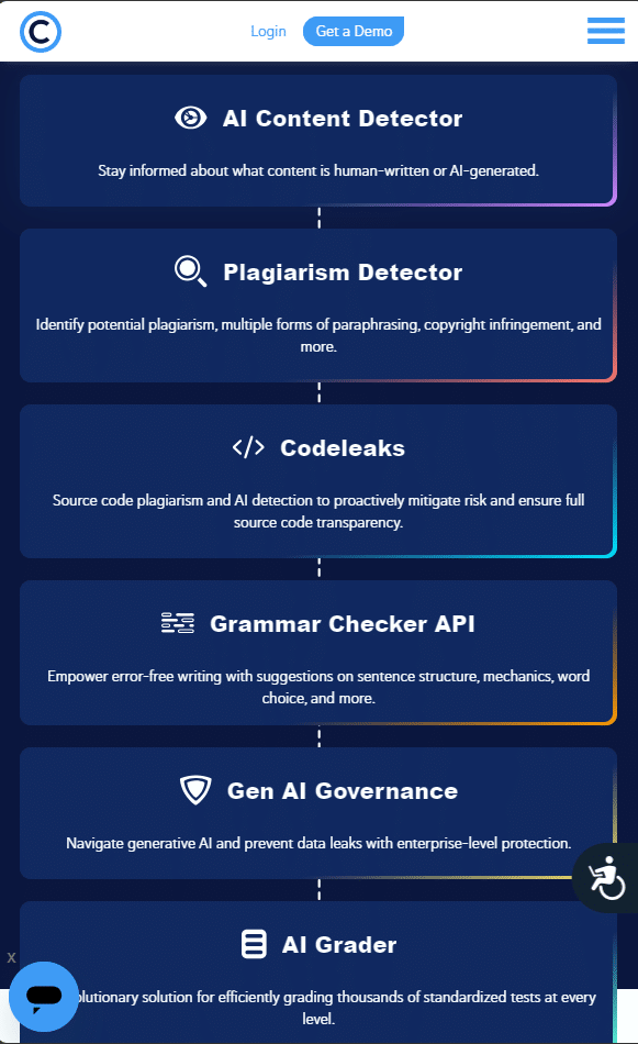 Bildschirmaufnahme von Copyleaks Funktionen