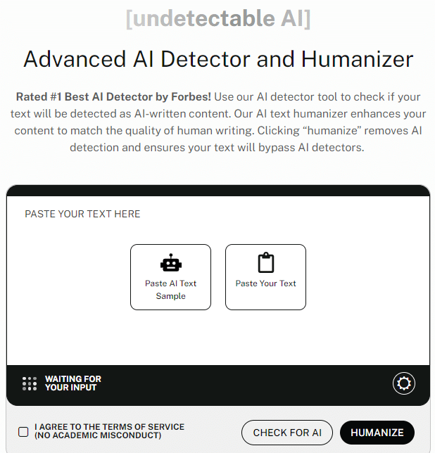 Bildschirmaufnahme von der Nutzung von undetectable.ai 